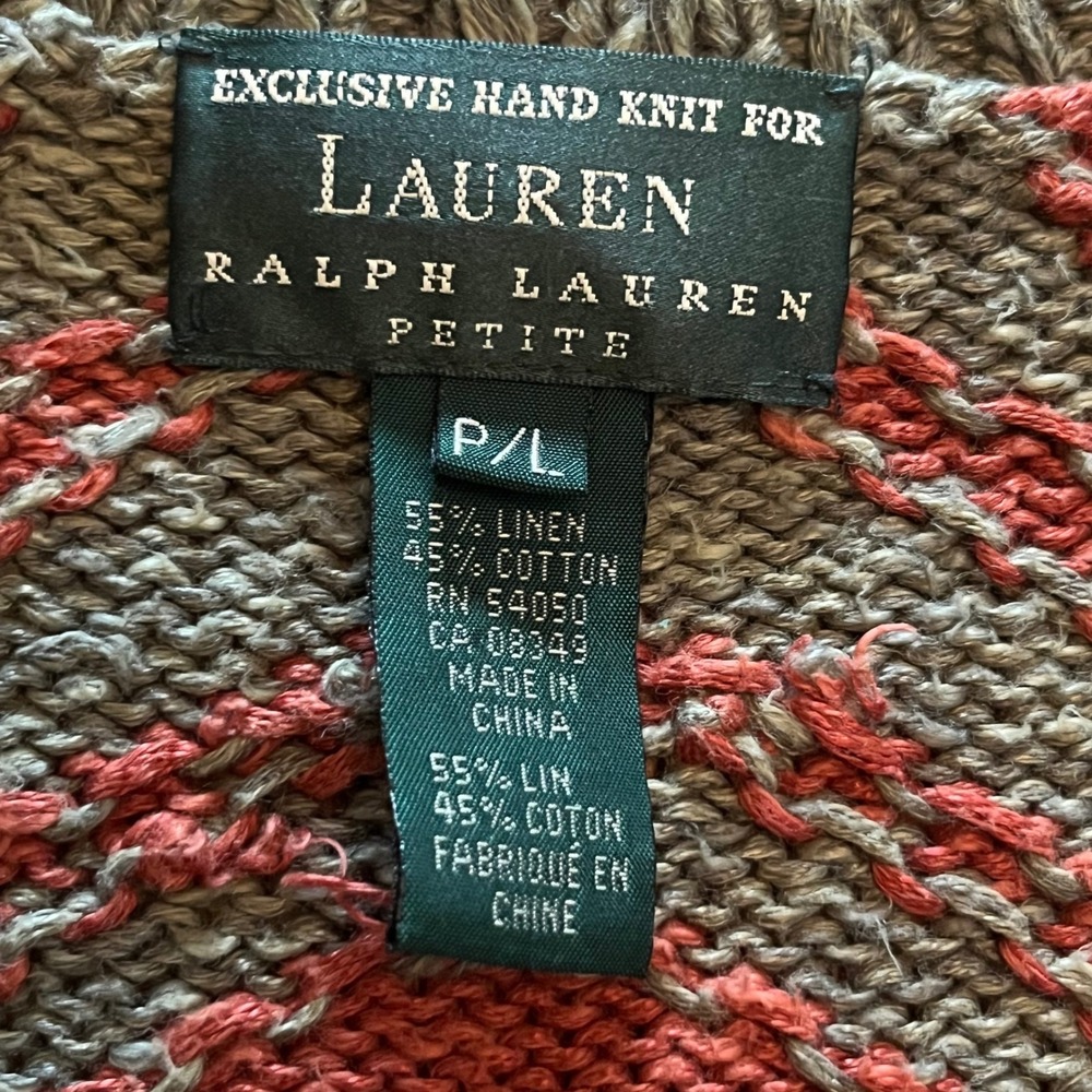 Vintage Ralph Lauren Hand Knit Southwestern Cardigan Petite Large Linen Cotton - Picture 5 of 6